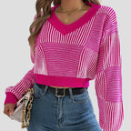 Striped V-Neck Knit Pullover Sweater