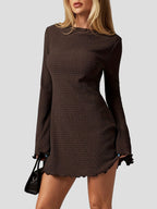 Solid Textured Flare Sleeve Mini Dress