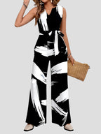 Abstract Print Sleeveless Notch Neck Jumpsuit