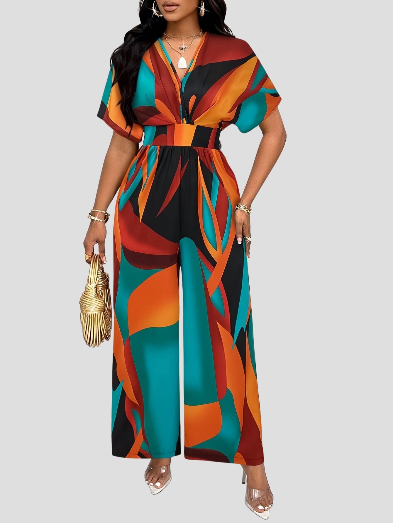 Vibrant Floral Print Batwing Jumpsuit
