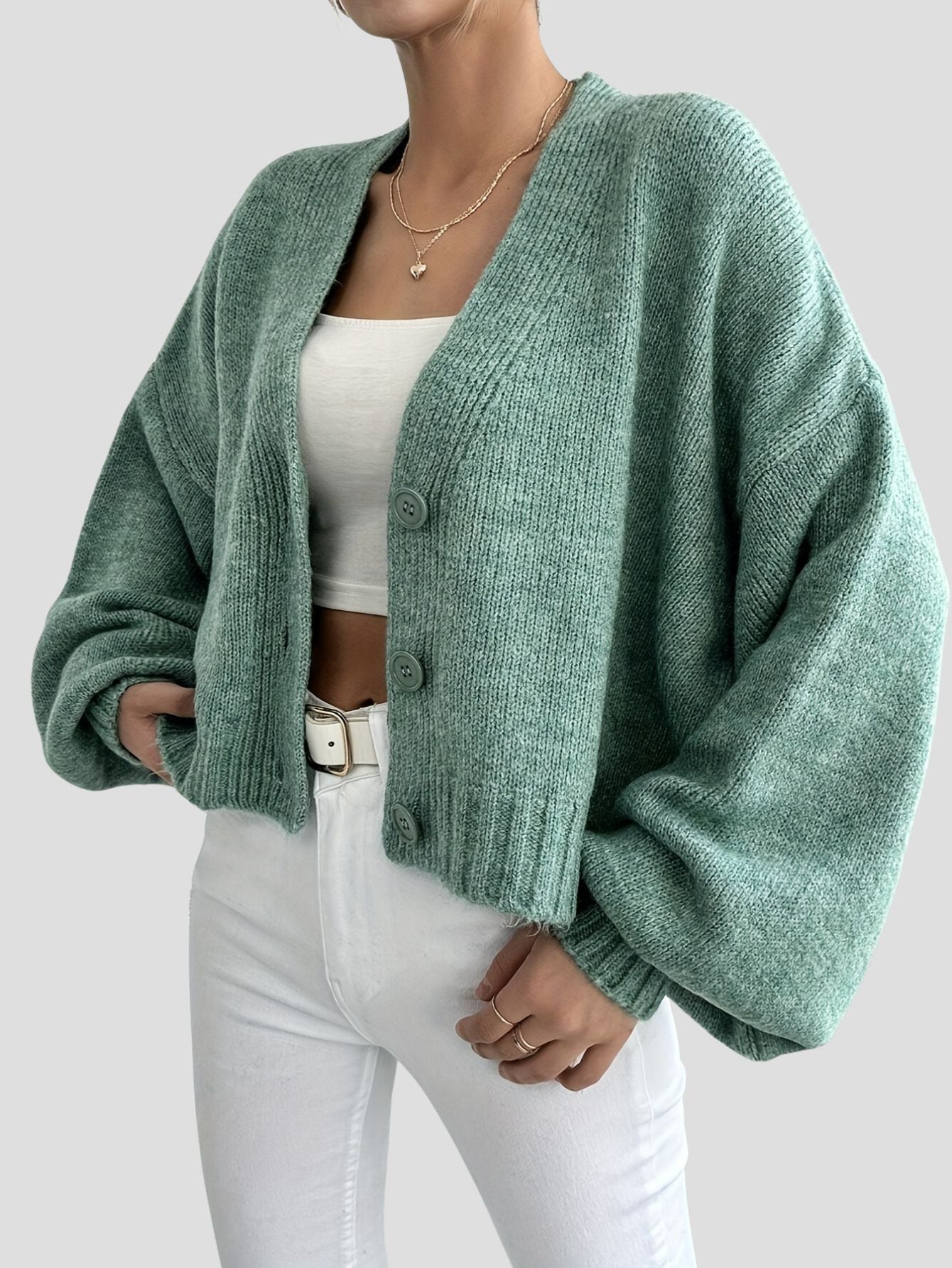 Knit V-Neck Button Cardigan