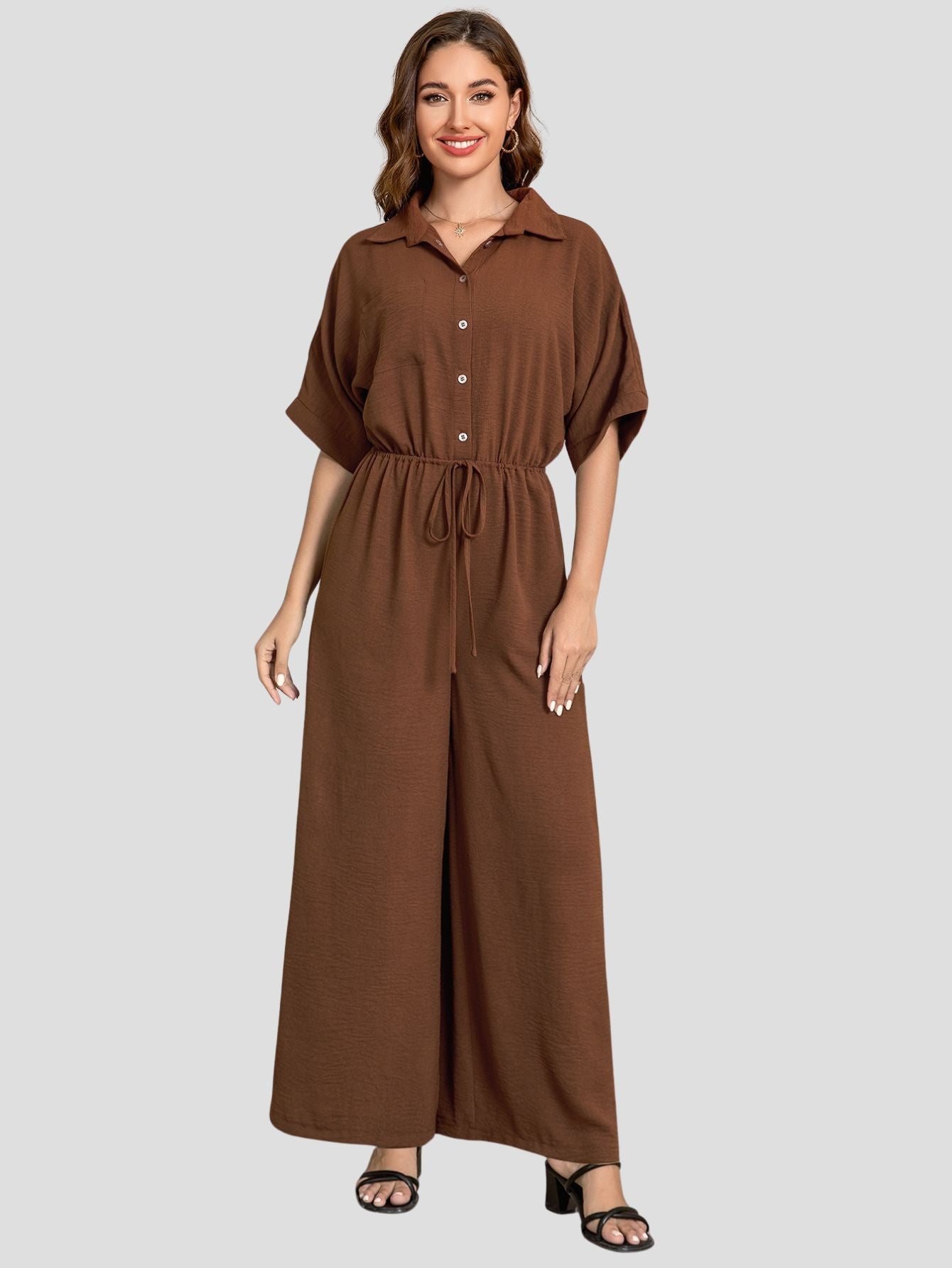 Women's Lapel Wide Leg Jumpsuit