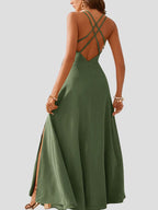 Elegant V-Neck Maxi Dress with Cross Strap