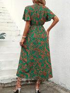 V-Neck Floral Print Maxi Dress