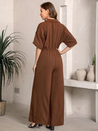 Women's Lapel Wide Leg Jumpsuit