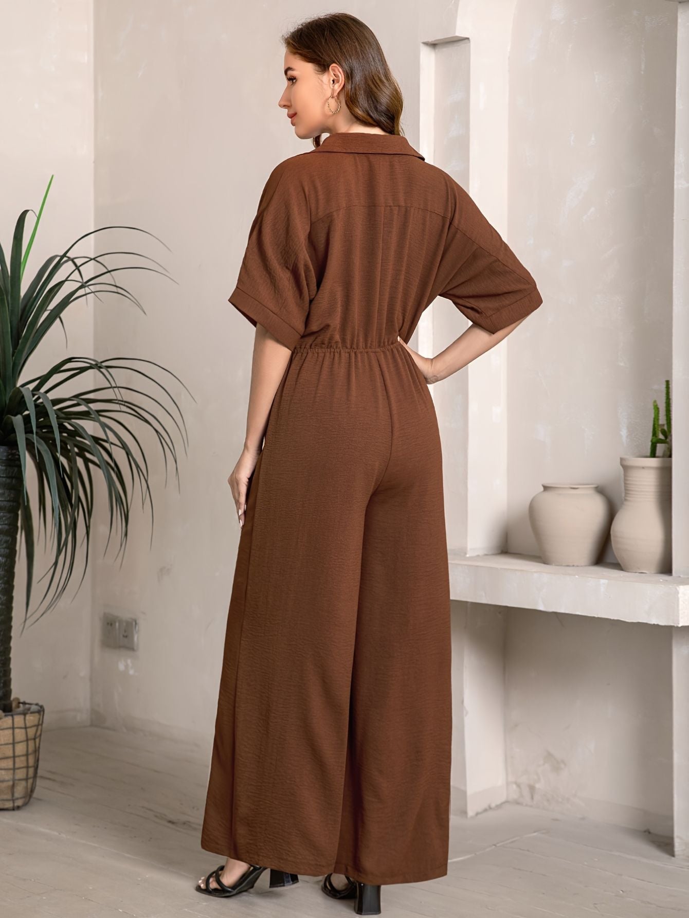 Women's Lapel Wide Leg Jumpsuit