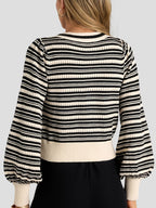 Striped V-Neck Cardigan with Bow Detail