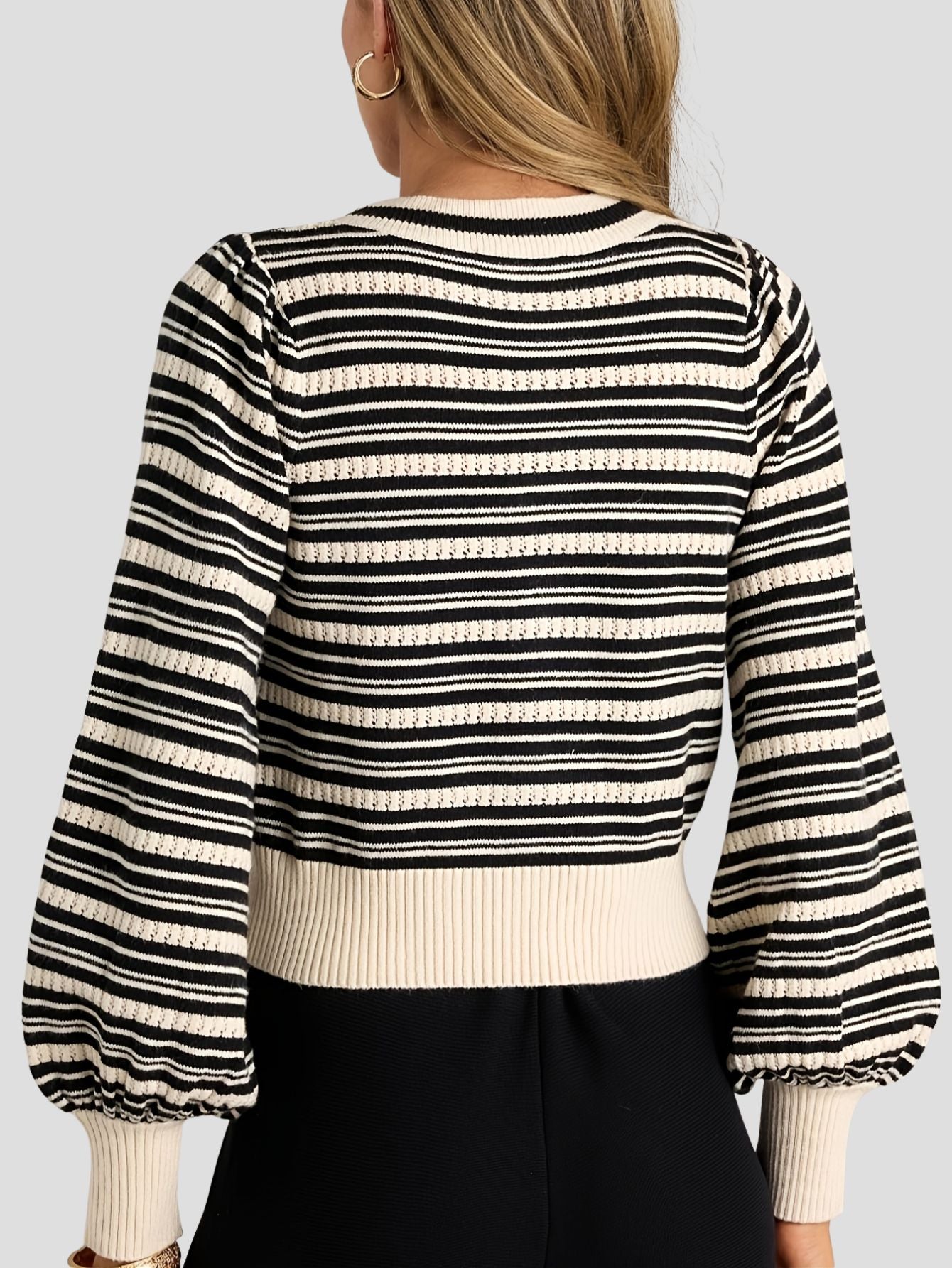 Striped V-Neck Cardigan with Bow Detail