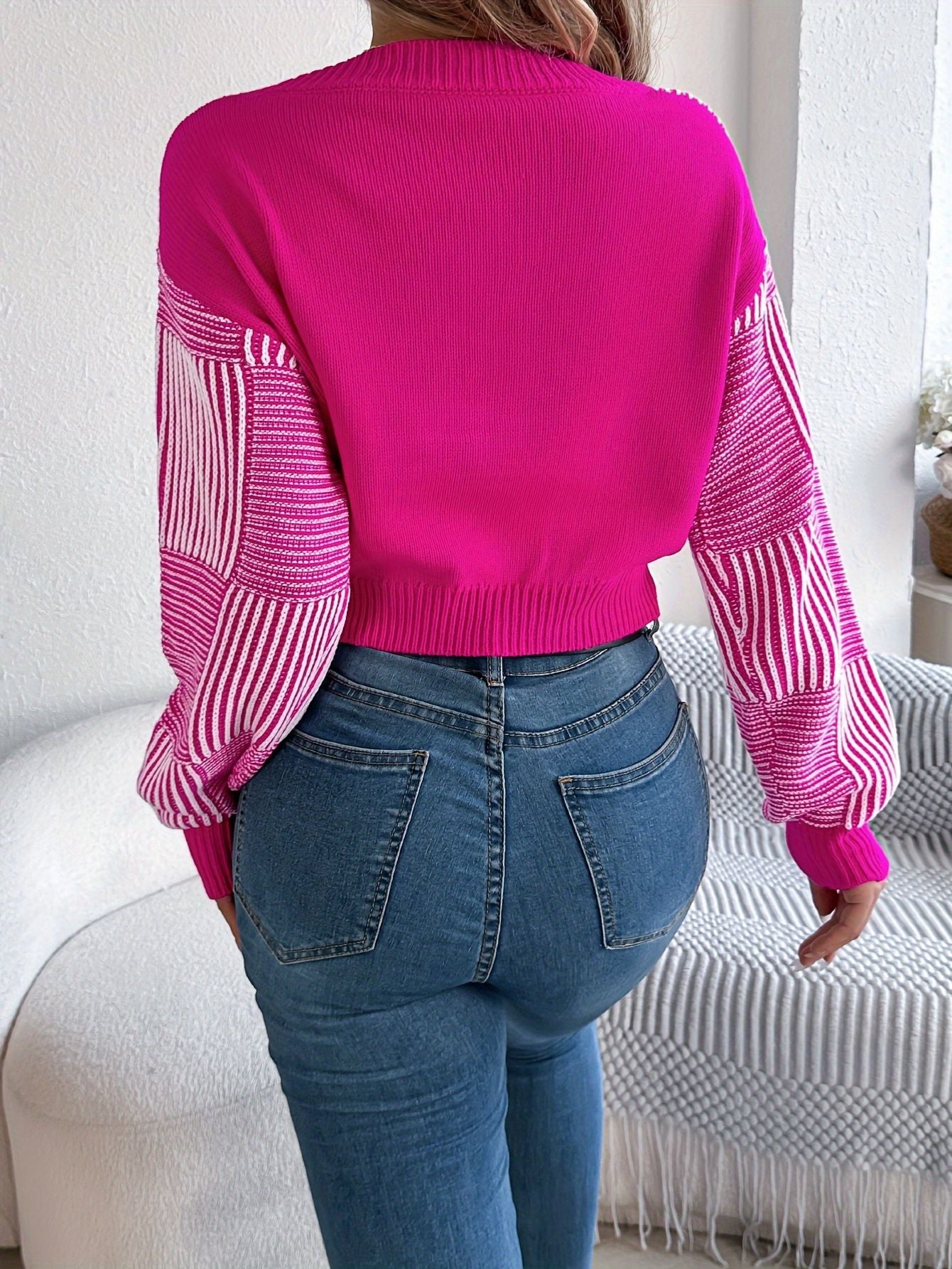 Striped V-Neck Knit Pullover Sweater