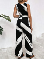 Abstract Print Sleeveless Notch Neck Jumpsuit
