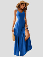 Elegant V-Neck Maxi Dress with Cross Strap