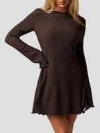 Solid Textured Flare Sleeve Mini Dress