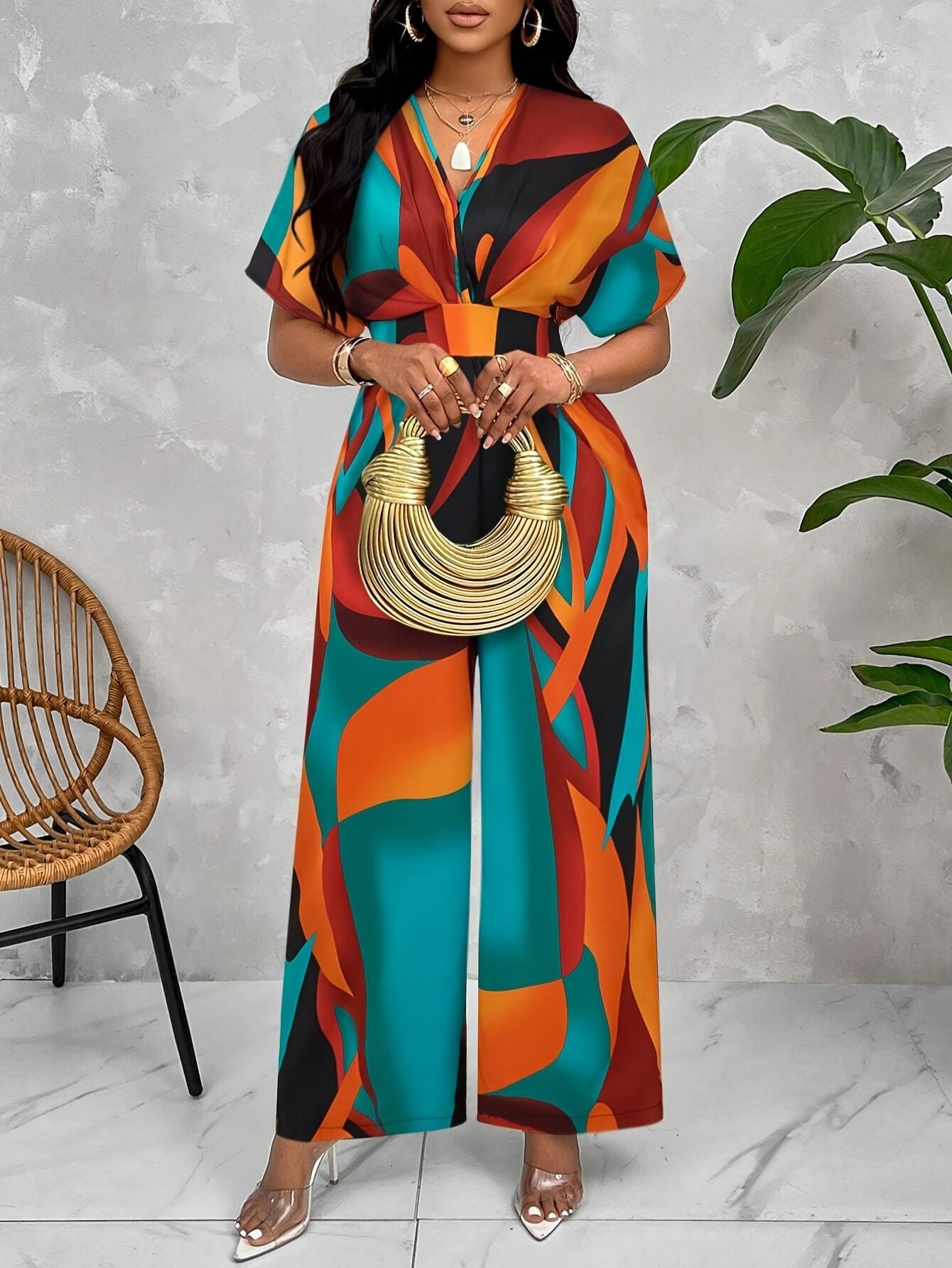 Vibrant Floral Print Batwing Jumpsuit