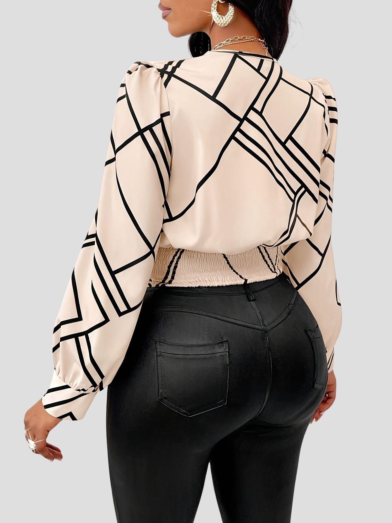 Geometric Print V-Neck Blouse