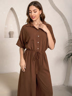 Women's Lapel Wide Leg Jumpsuit