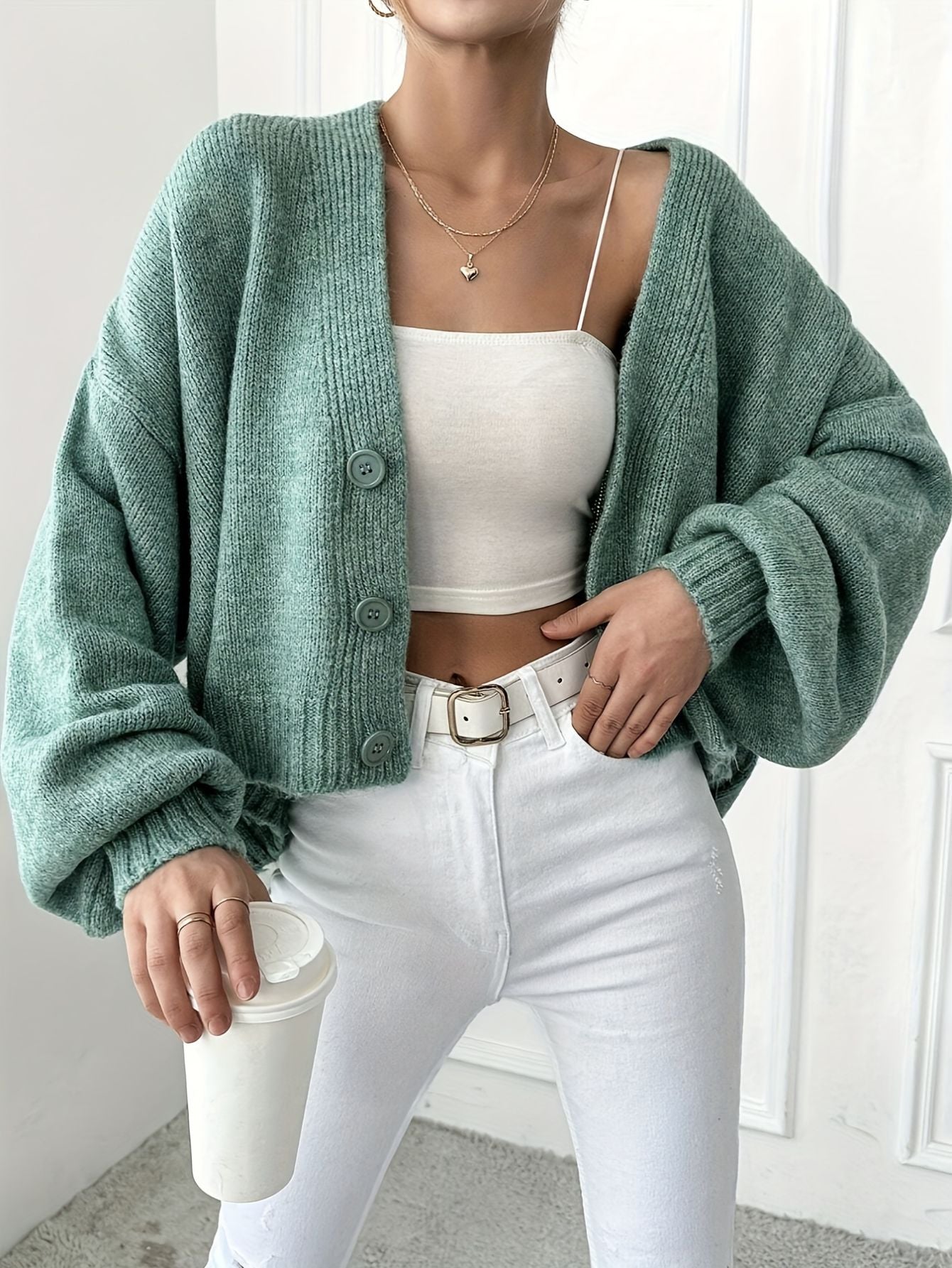 Knit V-Neck Button Cardigan