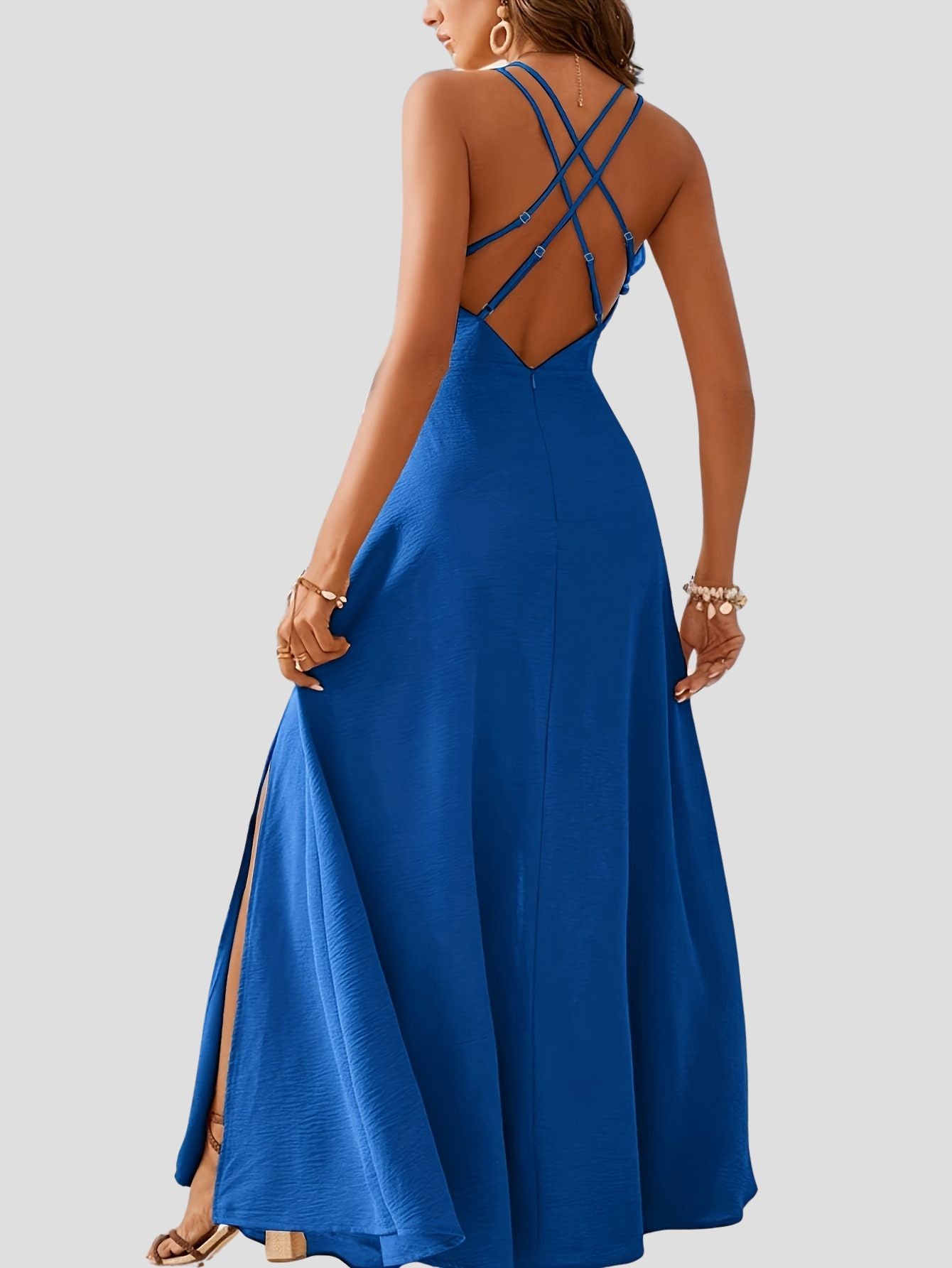 Elegant V-Neck Maxi Dress with Cross Strap