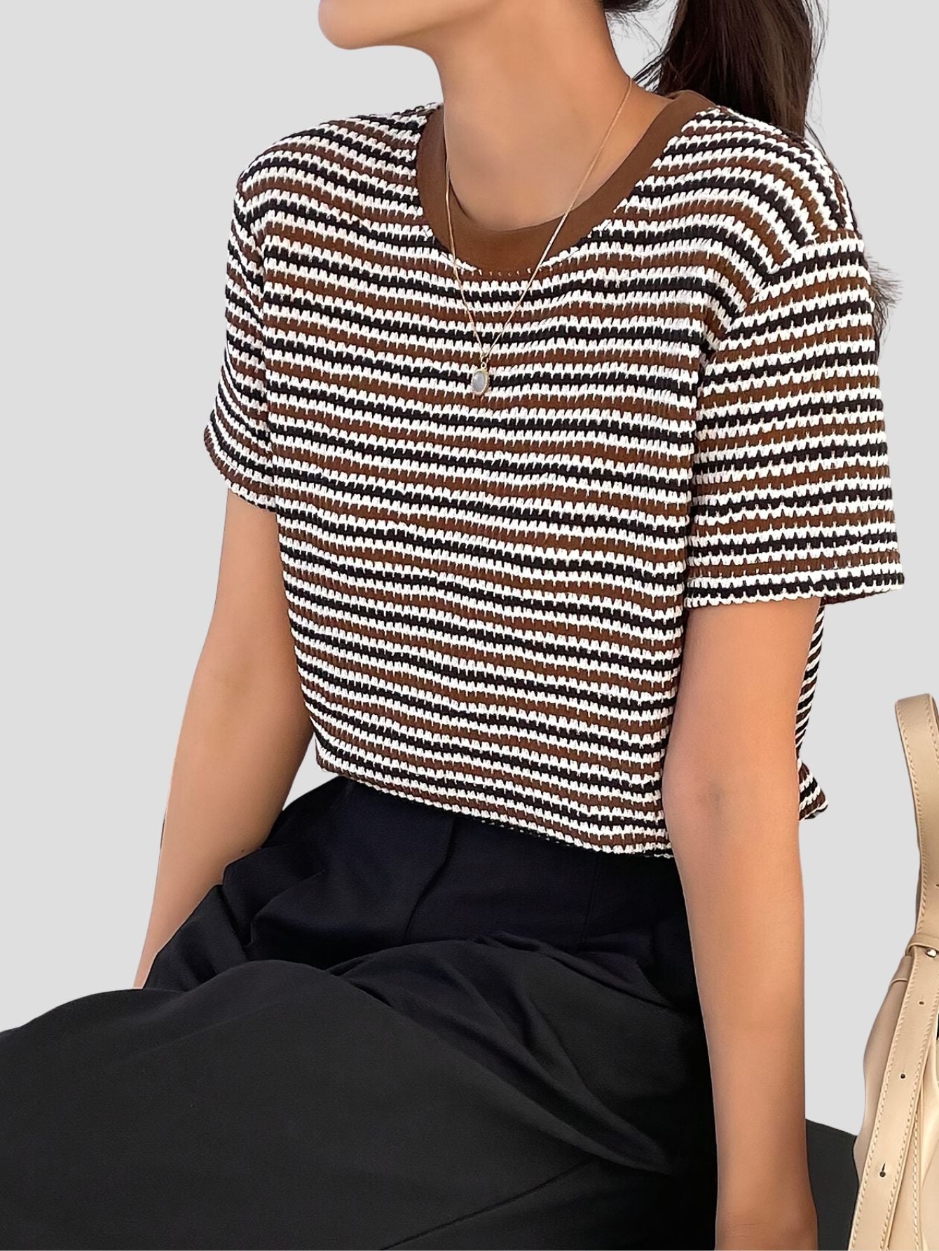 Elegant Striped Crew Neck T-Shirt
