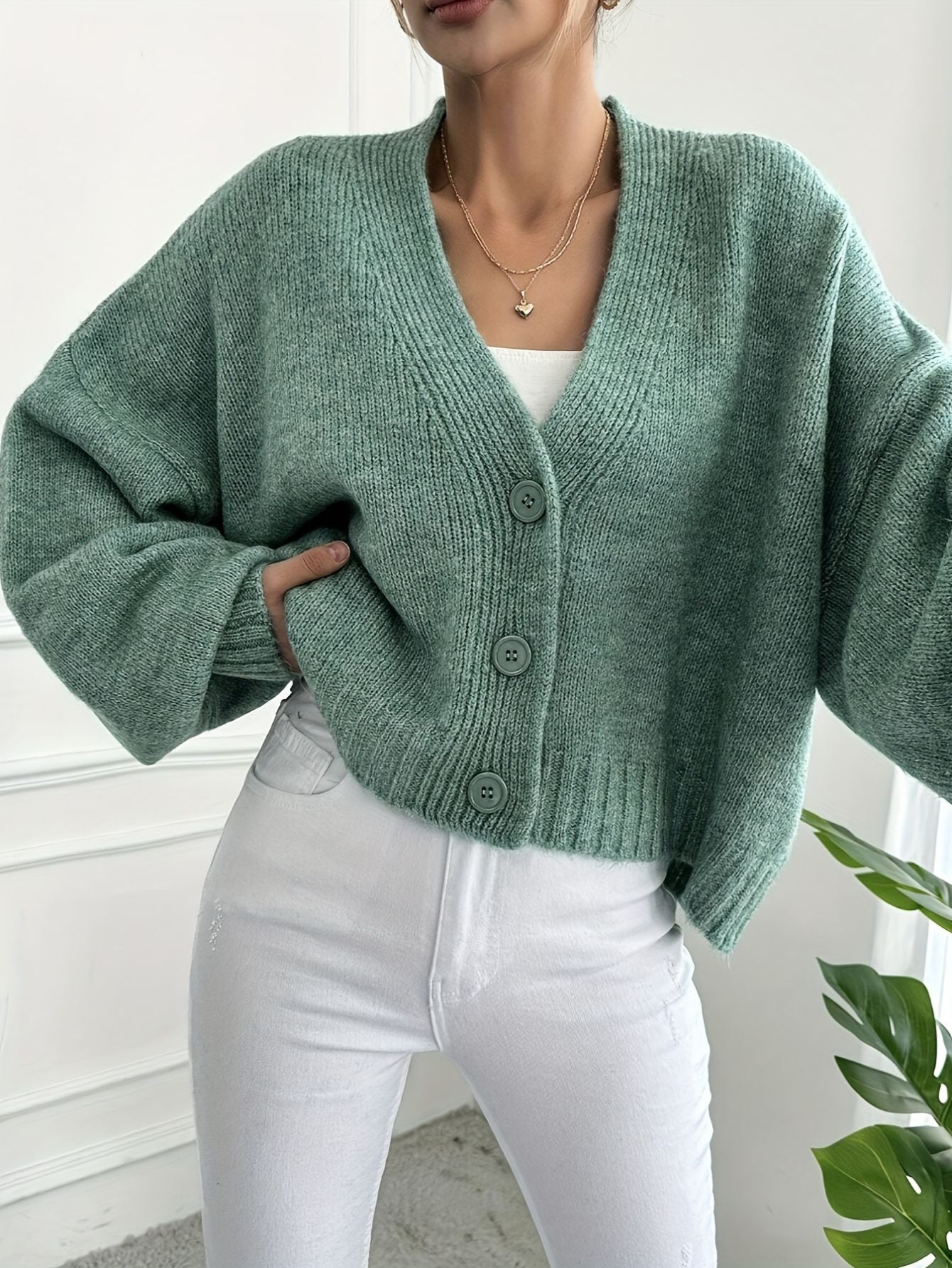 Knit V-Neck Button Cardigan