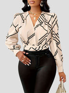 Geometric Print V-Neck Blouse