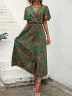 V-Neck Floral Print Maxi Dress