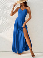 Elegant V-Neck Maxi Dress with Cross Strap