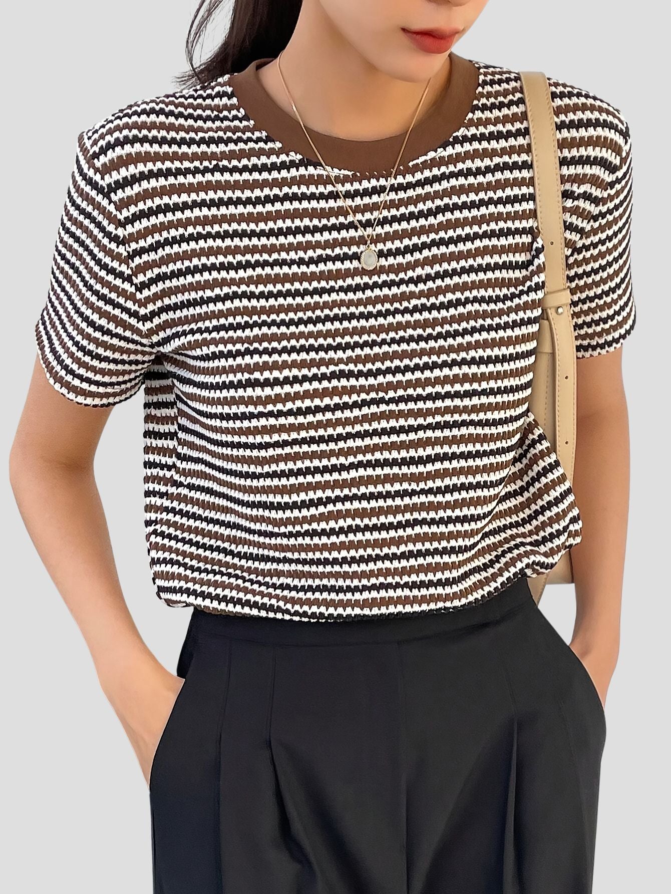 Elegant Striped Crew Neck T-Shirt