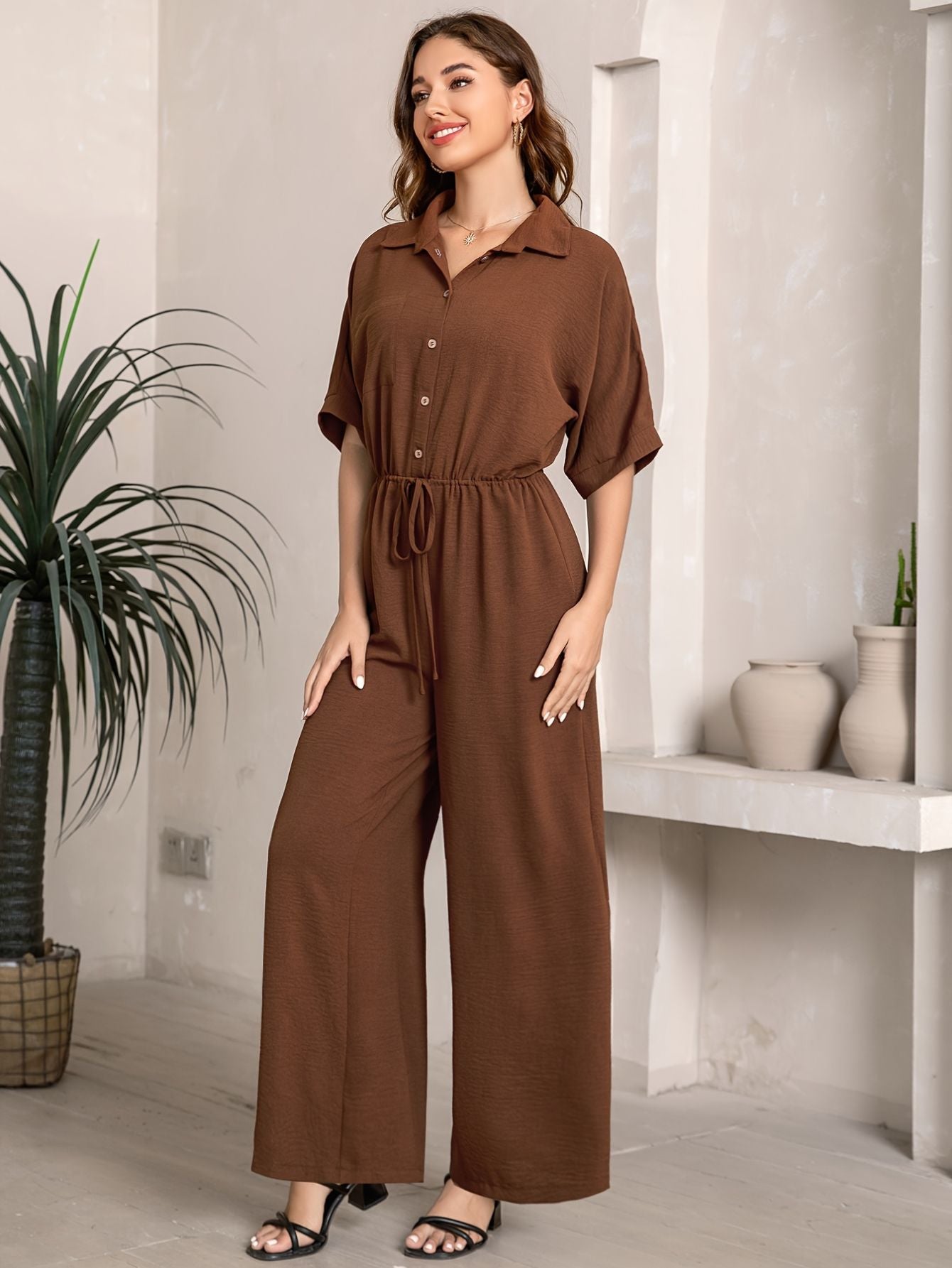Women's Lapel Wide Leg Jumpsuit