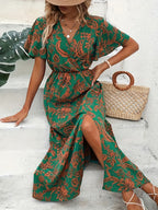 V-Neck Floral Print Maxi Dress