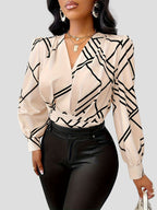 Geometric Print V-Neck Blouse