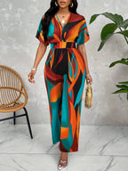 Vibrant Floral Print Batwing Jumpsuit