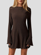 Solid Textured Flare Sleeve Mini Dress