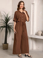 Women's Lapel Wide Leg Jumpsuit