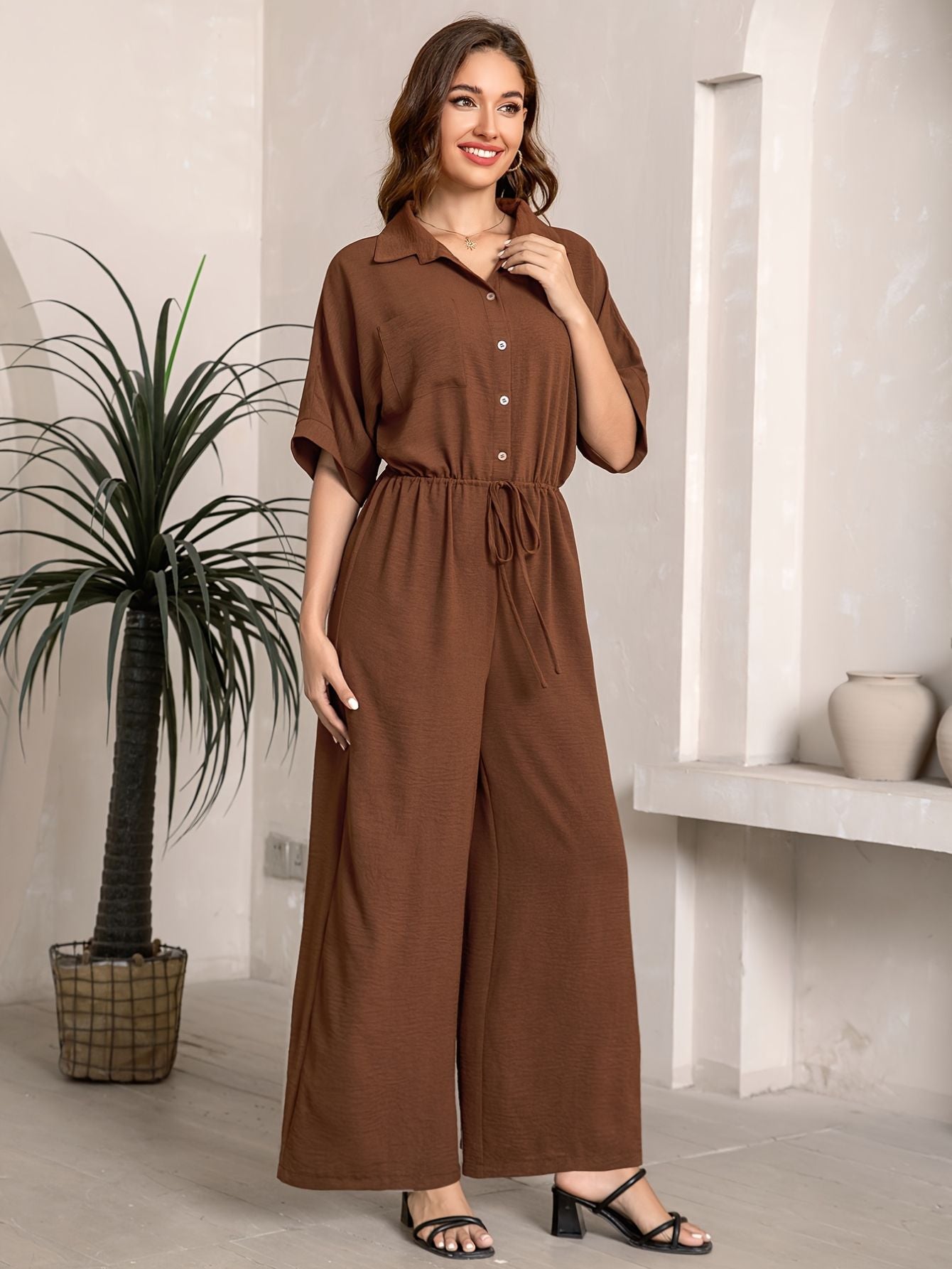 Women's Lapel Wide Leg Jumpsuit