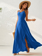 Elegant V-Neck Maxi Dress with Cross Strap